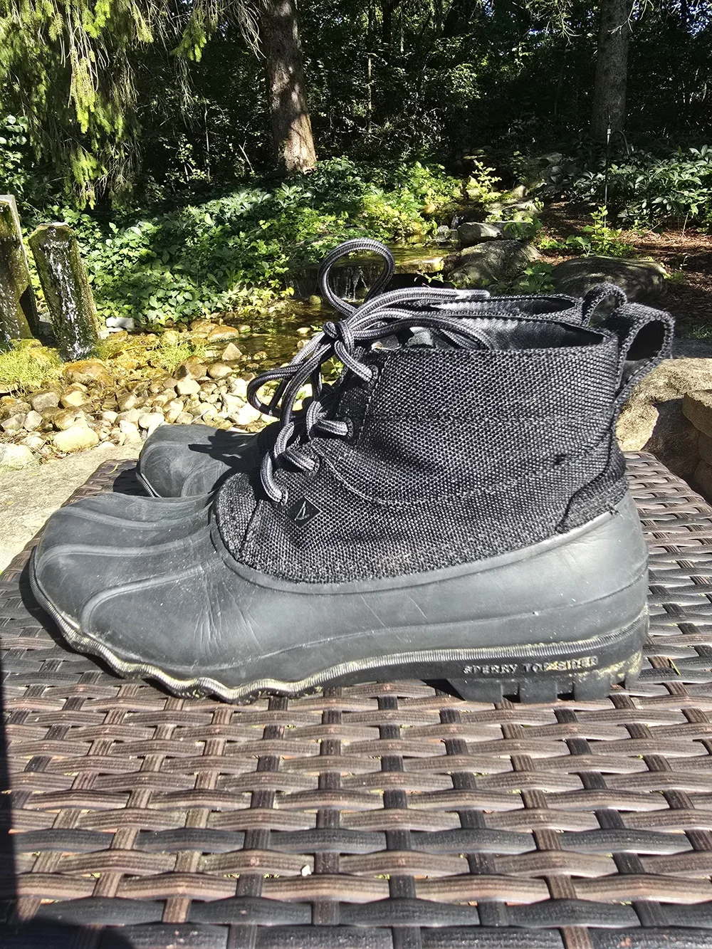 Sperry Men's Black Lace-Up Duck Boots Waterproof Rain Snow Winter Warm Dry